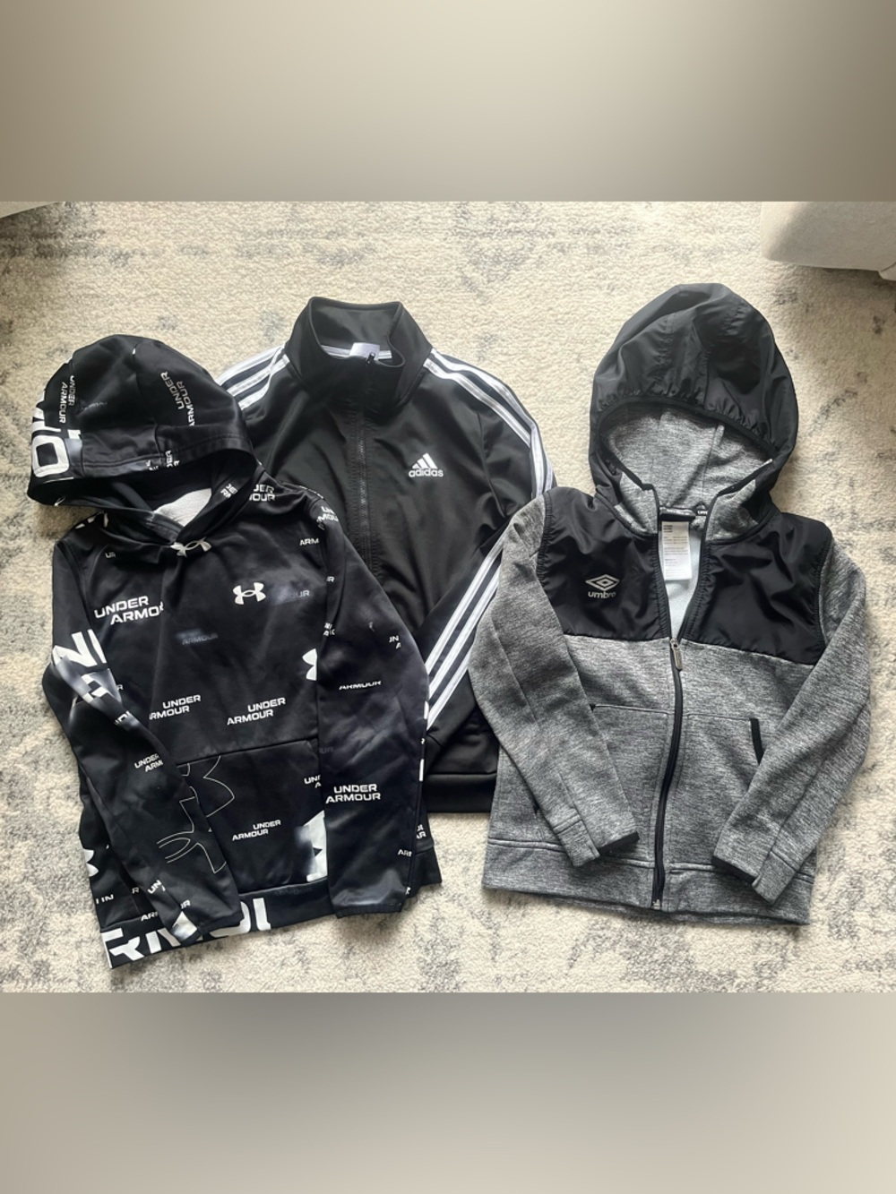 Boys size 10-12 Adidas, Under Armour, Umbro hoodies